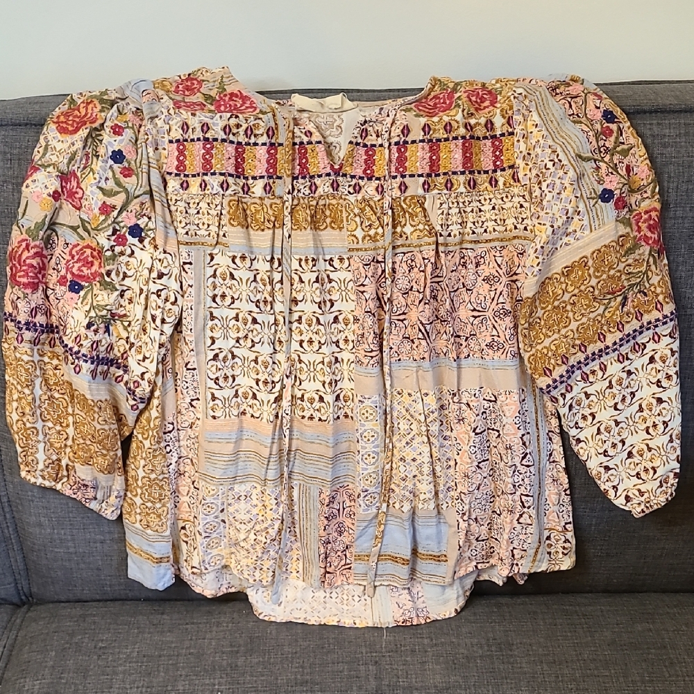 Savanna Jane Multicolor Boho Blouse with Embroidery